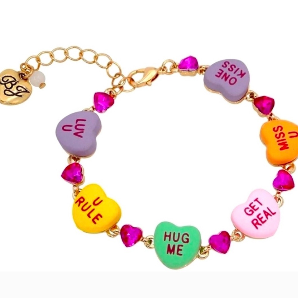 👉✨️Betsey Johnson Multicolor candy think pink  Heart Charm Bracelet